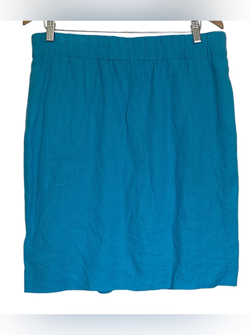 J. Crew Women’s Linen Pencil Skirt Pull On Lined Pockets Back Slit Blue Size L